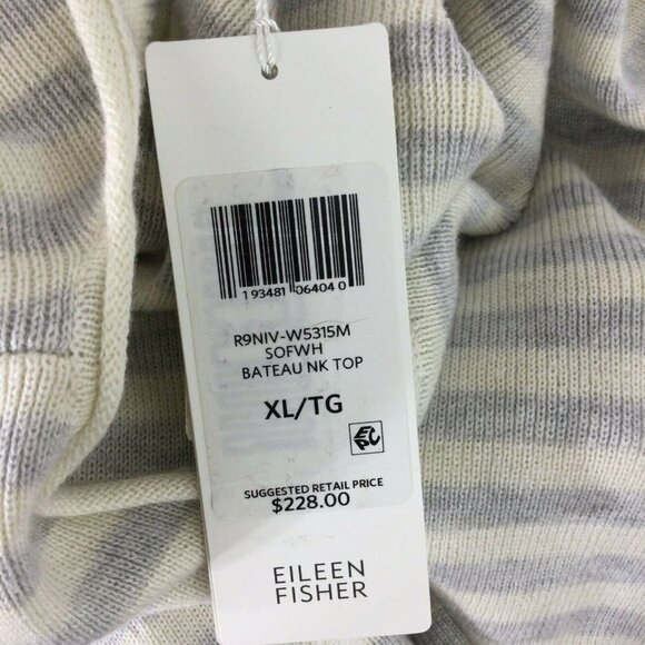 Eileen Fisher Striped Organic Cotton Linen Bateau Neck Sweater NWT - Picture 7 of 12